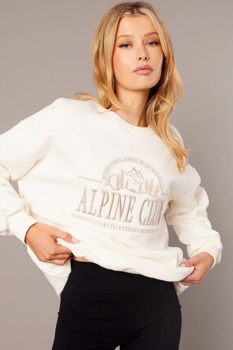 White Graphic Sweater Long Sleeve