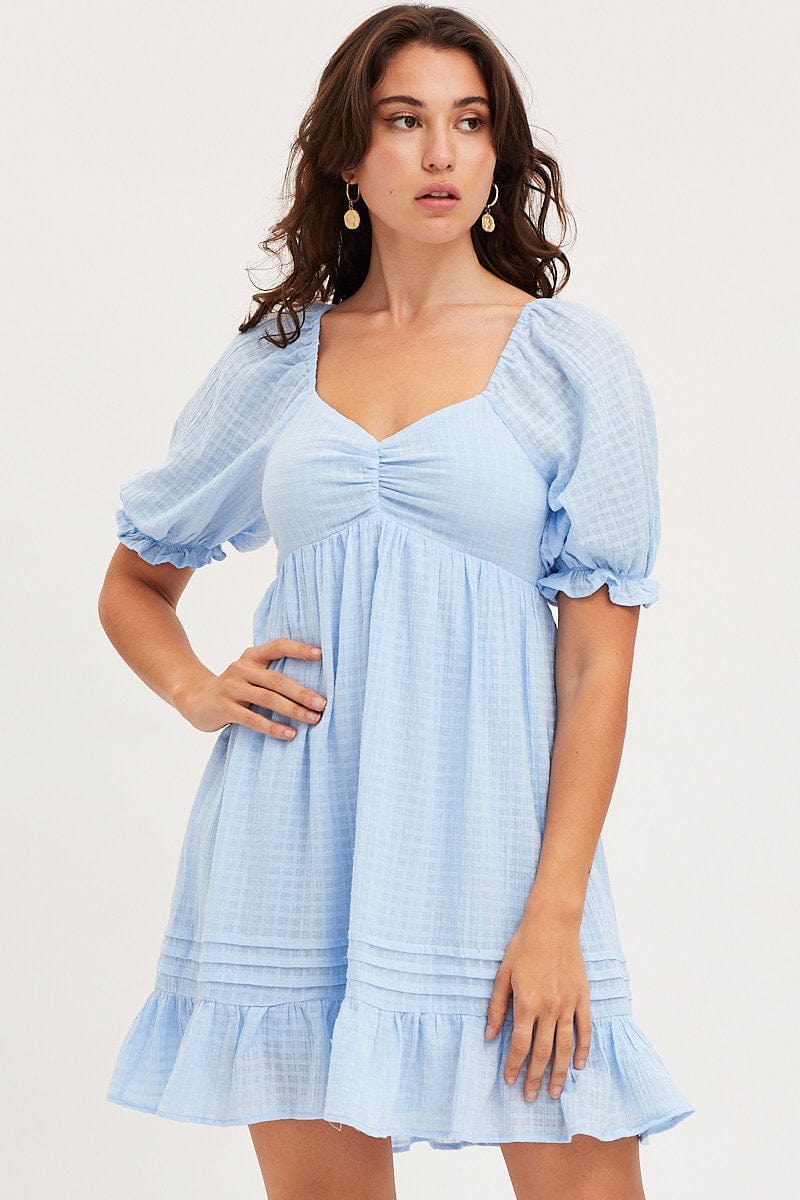 Blue Dress Short Sleeve Mini