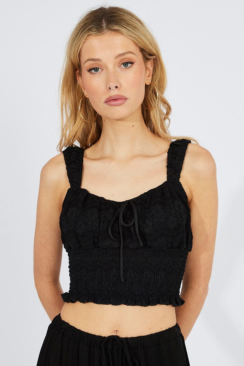 Black Lace Top Crop Sleeveless