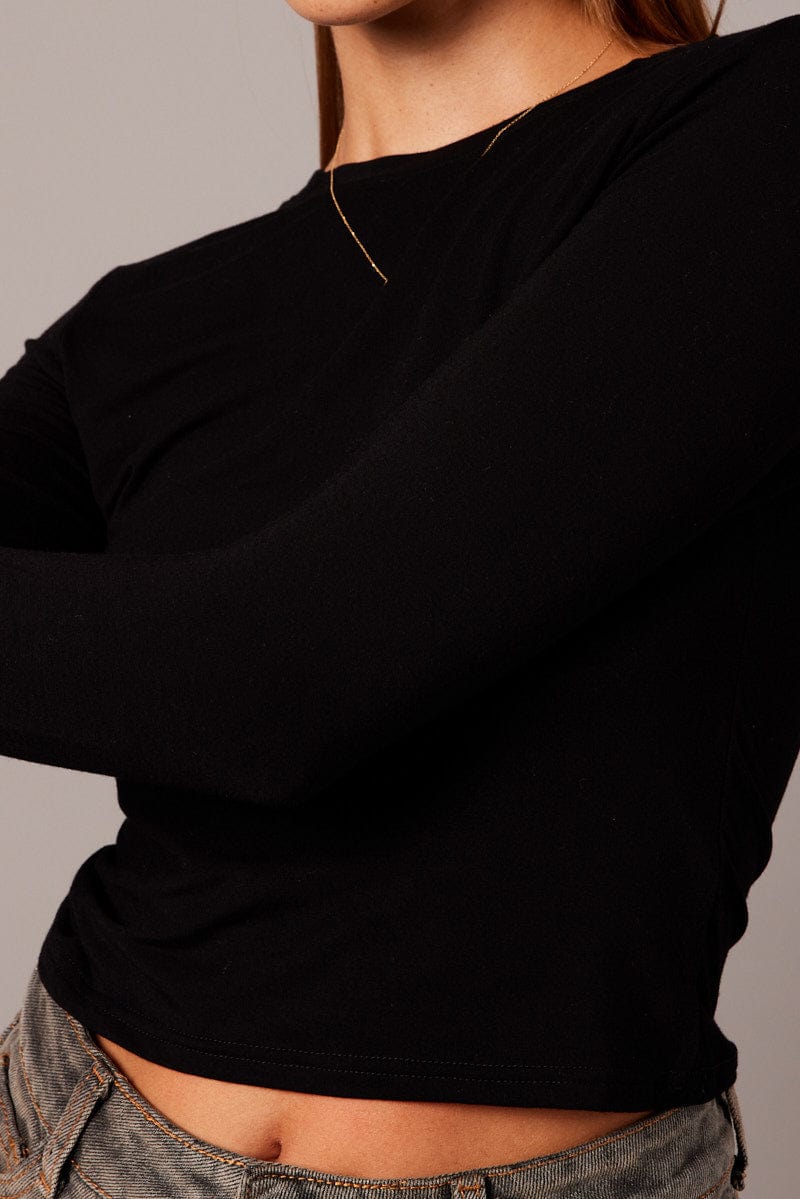 Black Top Long Sleeve Crew Neck Modal