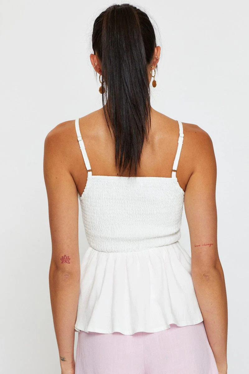 White Peplum Top Sleeveless V-Neck