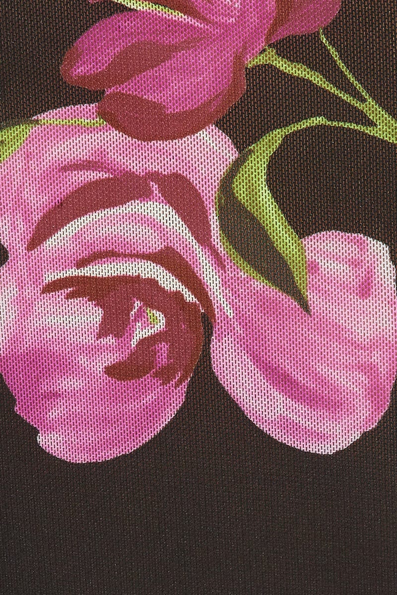 Black Floral Top Crop Short Sleeve