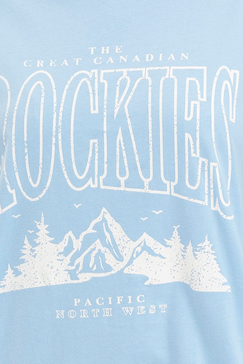 Blue Graphic T Shirt Short Sleeve