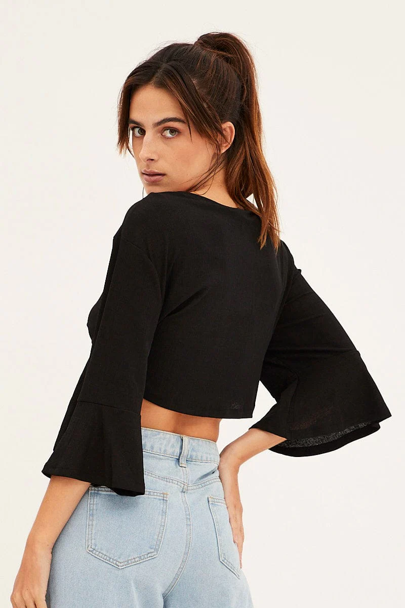 Black Crop Cardigan Tie Up