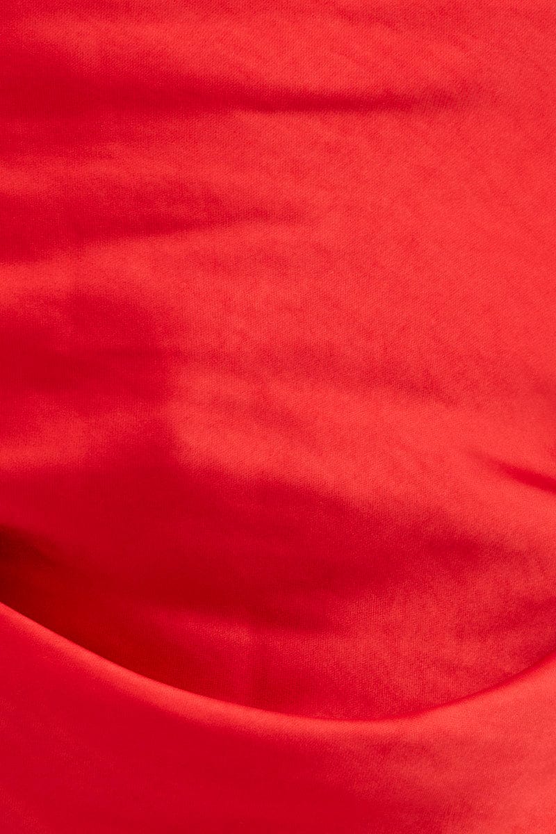 Red Ruched Cami Top Sleeveless Cowl Neck