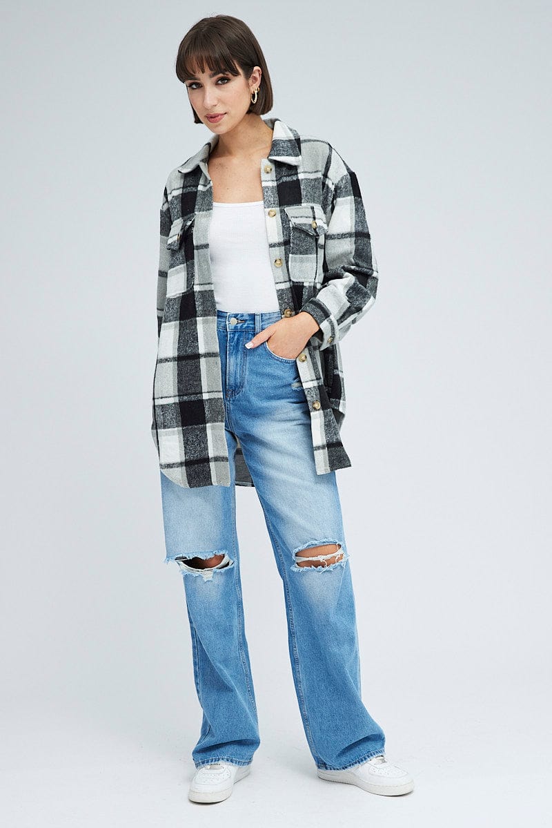 Black Check Oversized Shacket Long Sleeve
