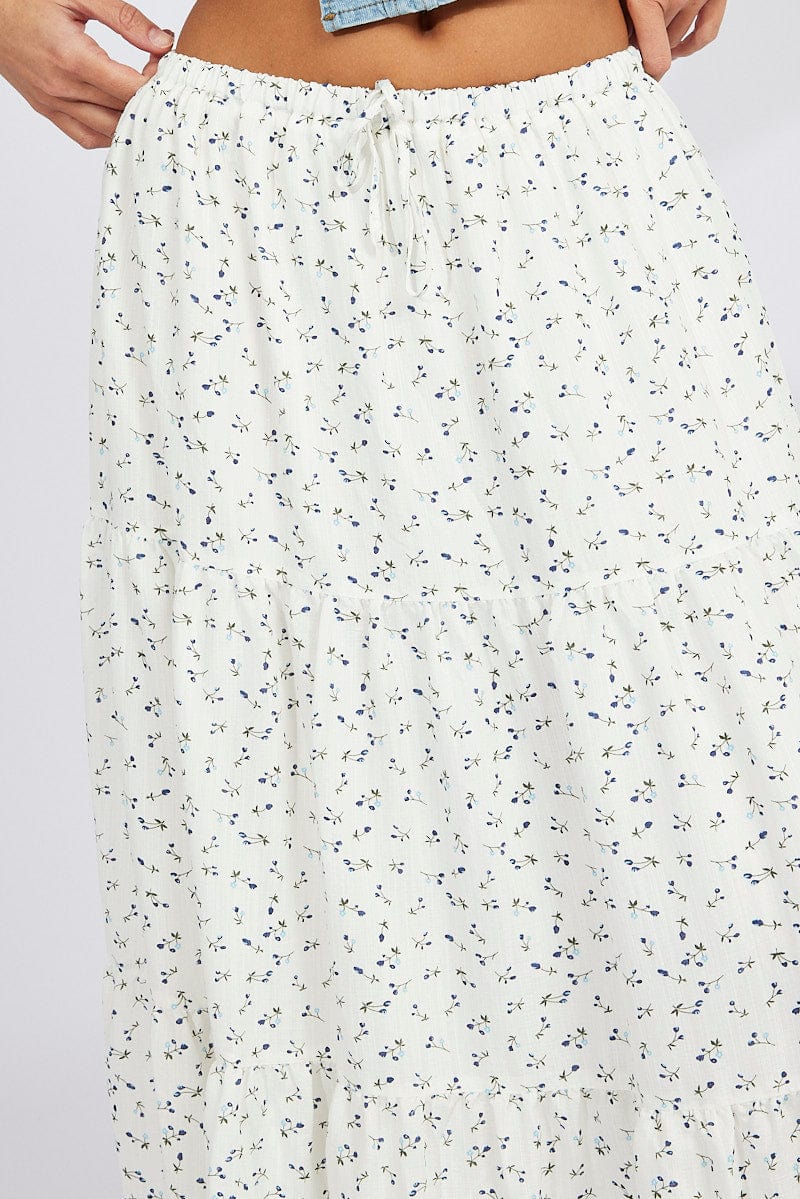 White Ditsy Maxi Skirt Elasticated Waist