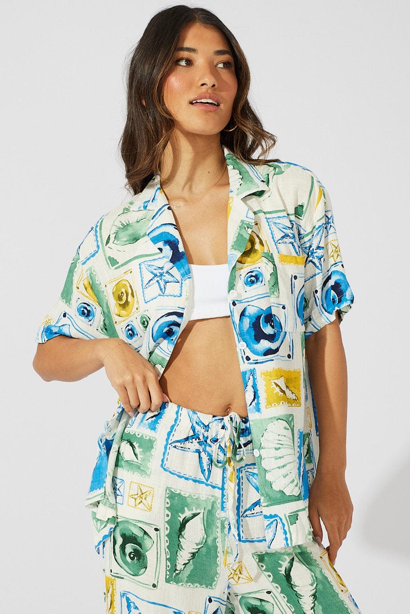 Multi Abstract Shirt Short Sleeve