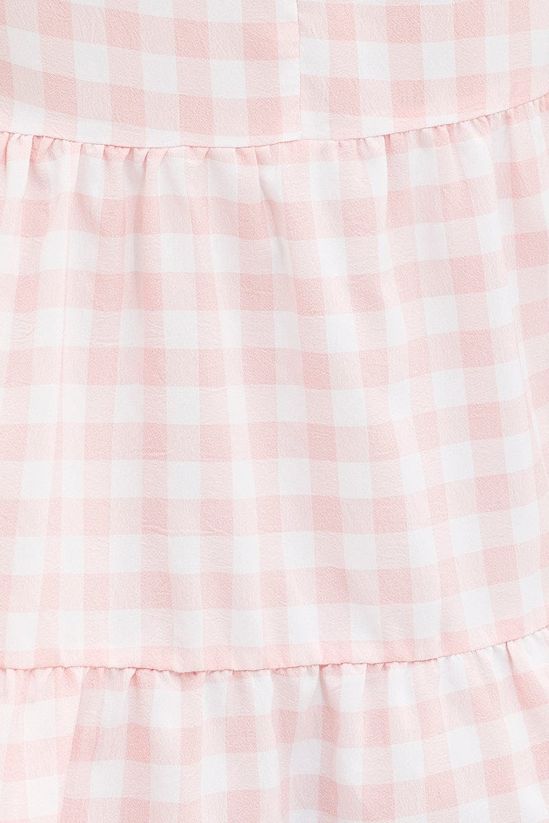 Check Mini Dress Long Sleeve Round Neck