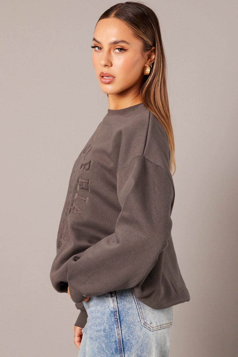 Grey Graphic Sweater Long Sleeve
