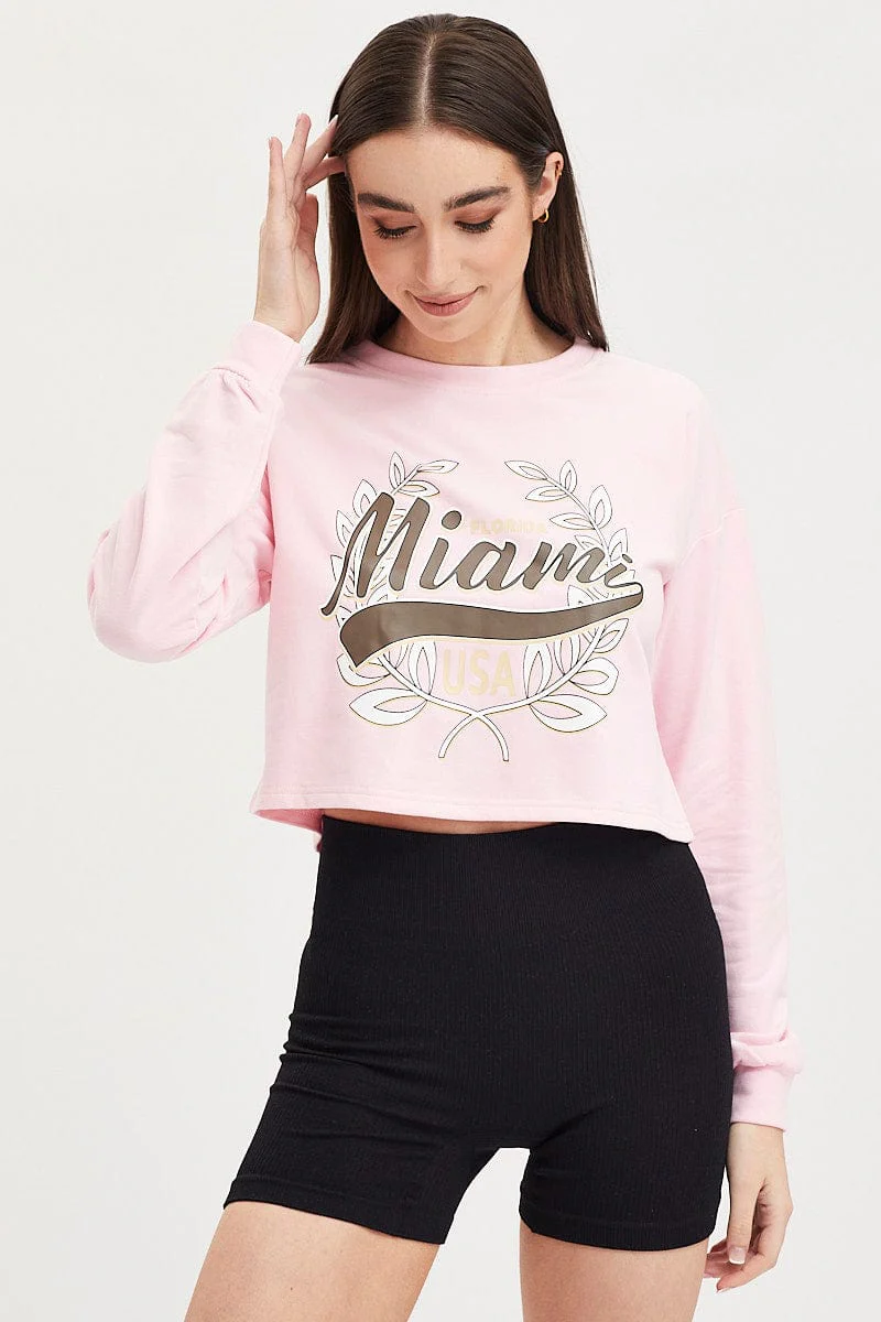 Pink Graphic Sweater Long Sleeve