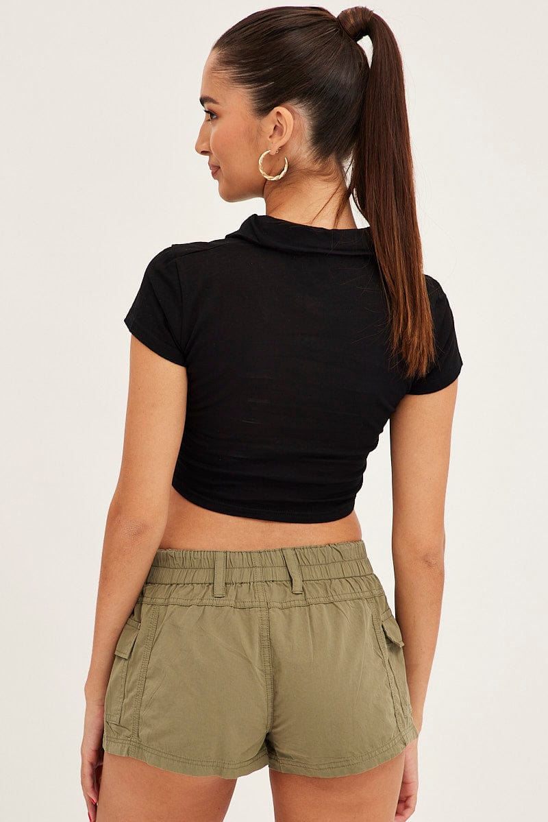 Black Crop Polo Short Sleeve