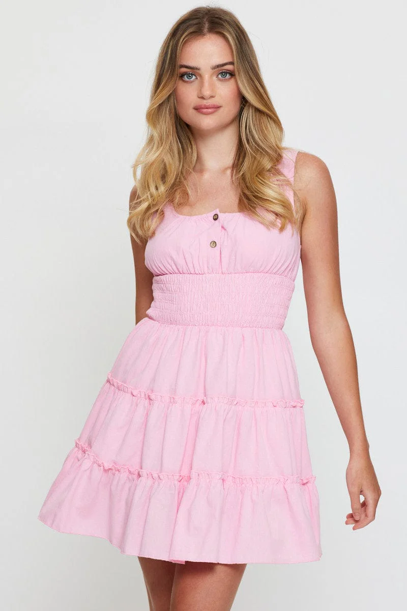 Pink A Line Dress Sleeveless Mini