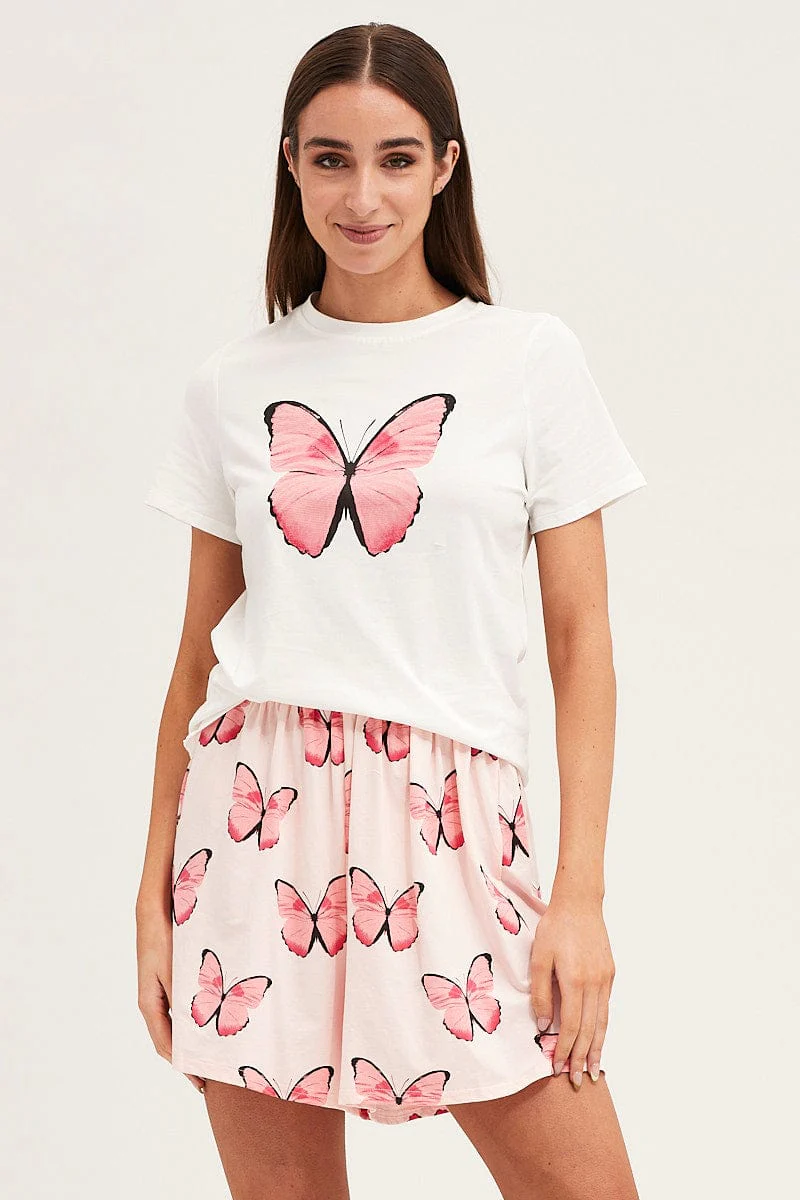 Multi Colour Short Sleeve & Shorts Pj Set
