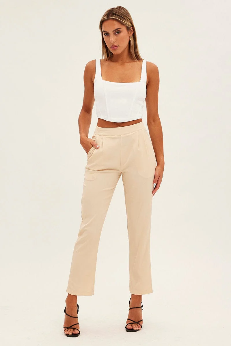 Beige Slim Leg Work Pant