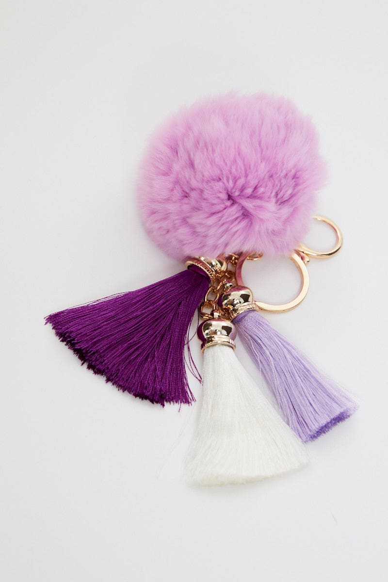 Purple Faux Fur With Tassel Key Ring
