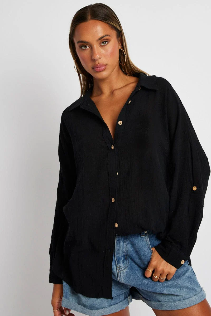 Black Shirt Long Sleeve Cotton