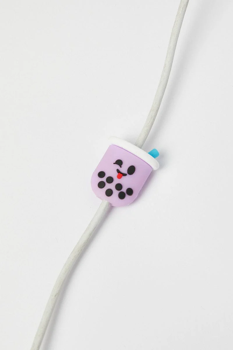 Purple Bubble Tea Design Data Cable Protector