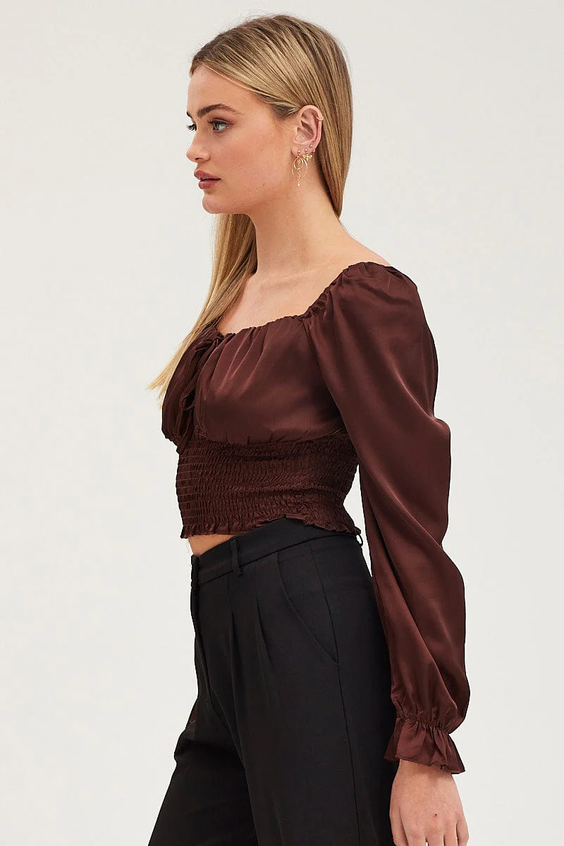 Brown Crop Top Long Sleeve