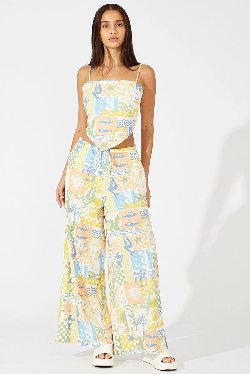 Multi Abstract Linen Scarf Cami