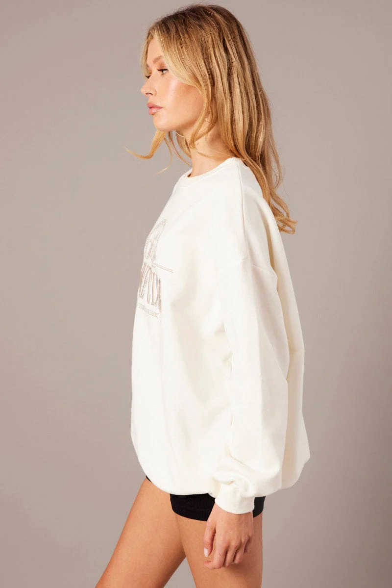 White Graphic Sweater Long Sleeve