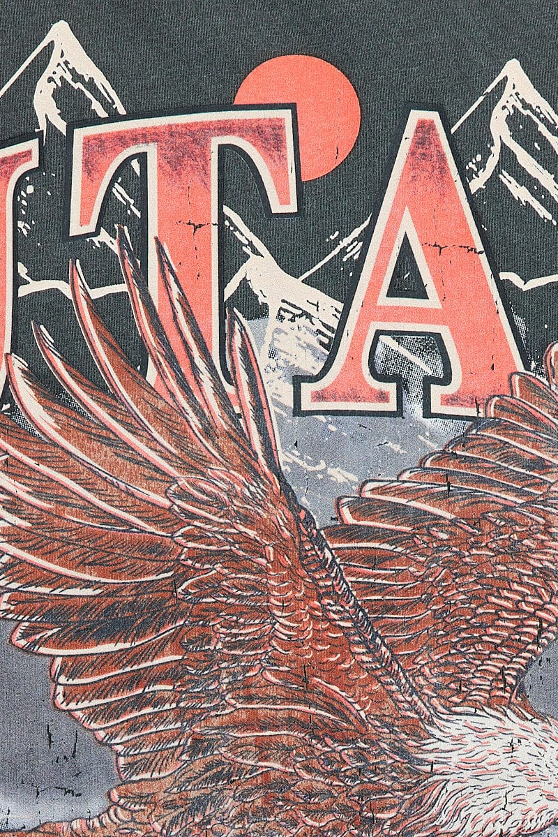 Grey Crop Tee Short Sleeve Graphic Print