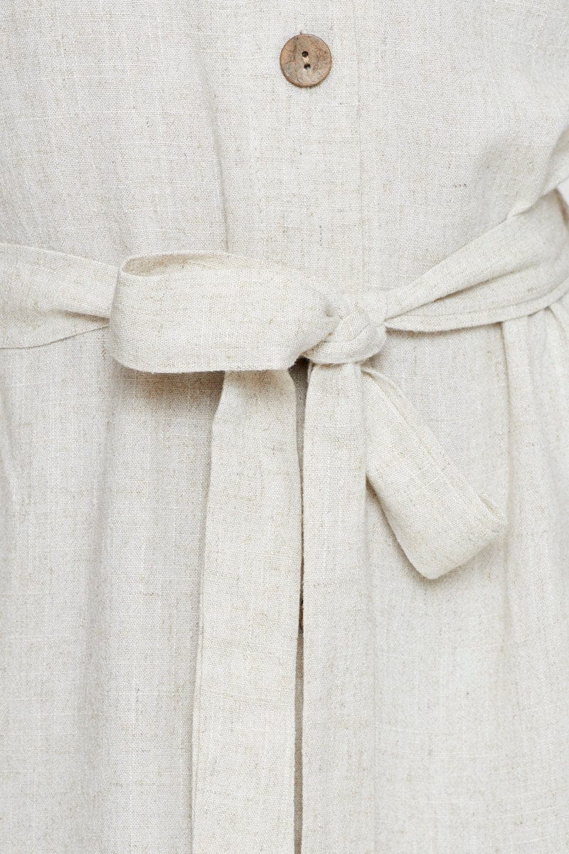 Beige Mini Dress Short Sleeve V Neck