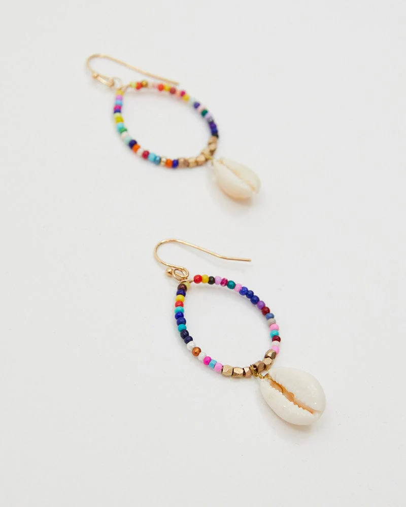 Multi Shell Drop Multi Coloured Beaded Hoop Earrings