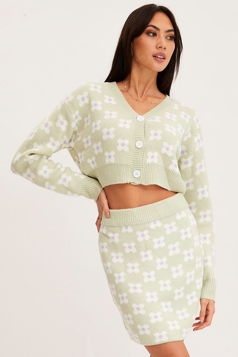 Print Knit Skirt Mini High Rise