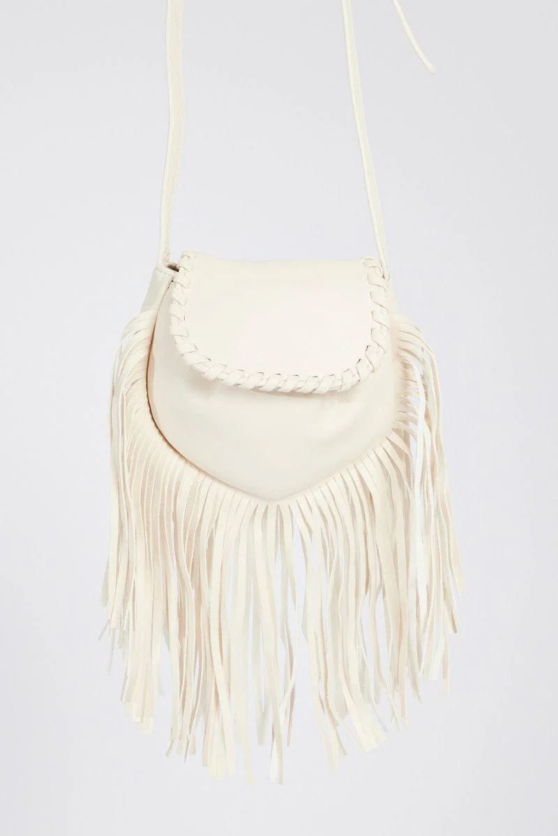 White Fringe Decor Crossbody Bag