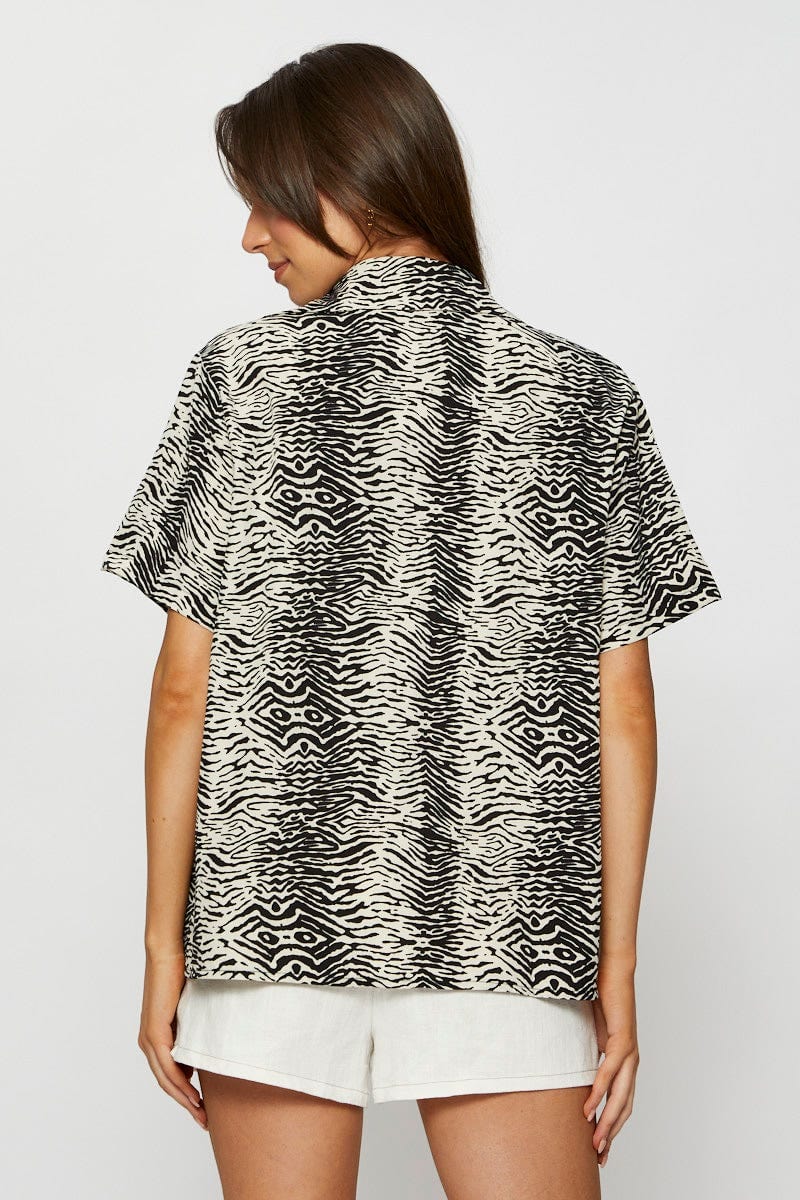 Print Oversized Shirts Short Sleeve Collared
