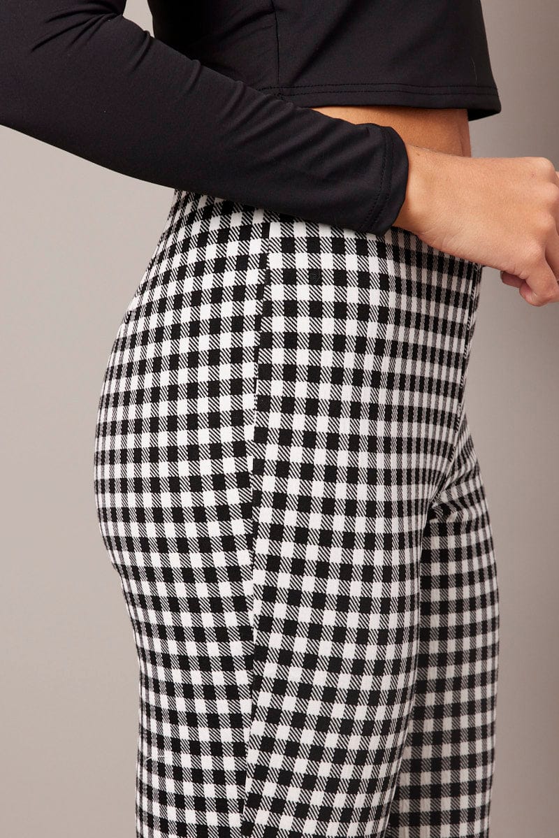 Black Check Flare Leg Pants High Rise