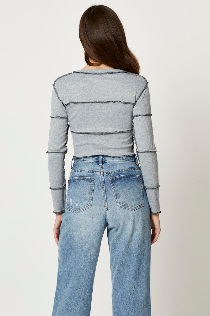 Grey Overlock Patchwork Top