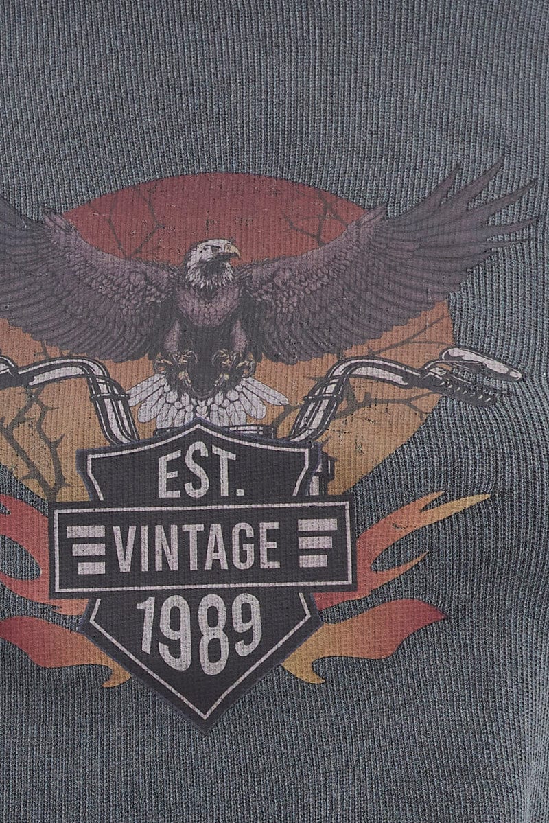 Black Tank Crop Top Round Neck Graphic Print