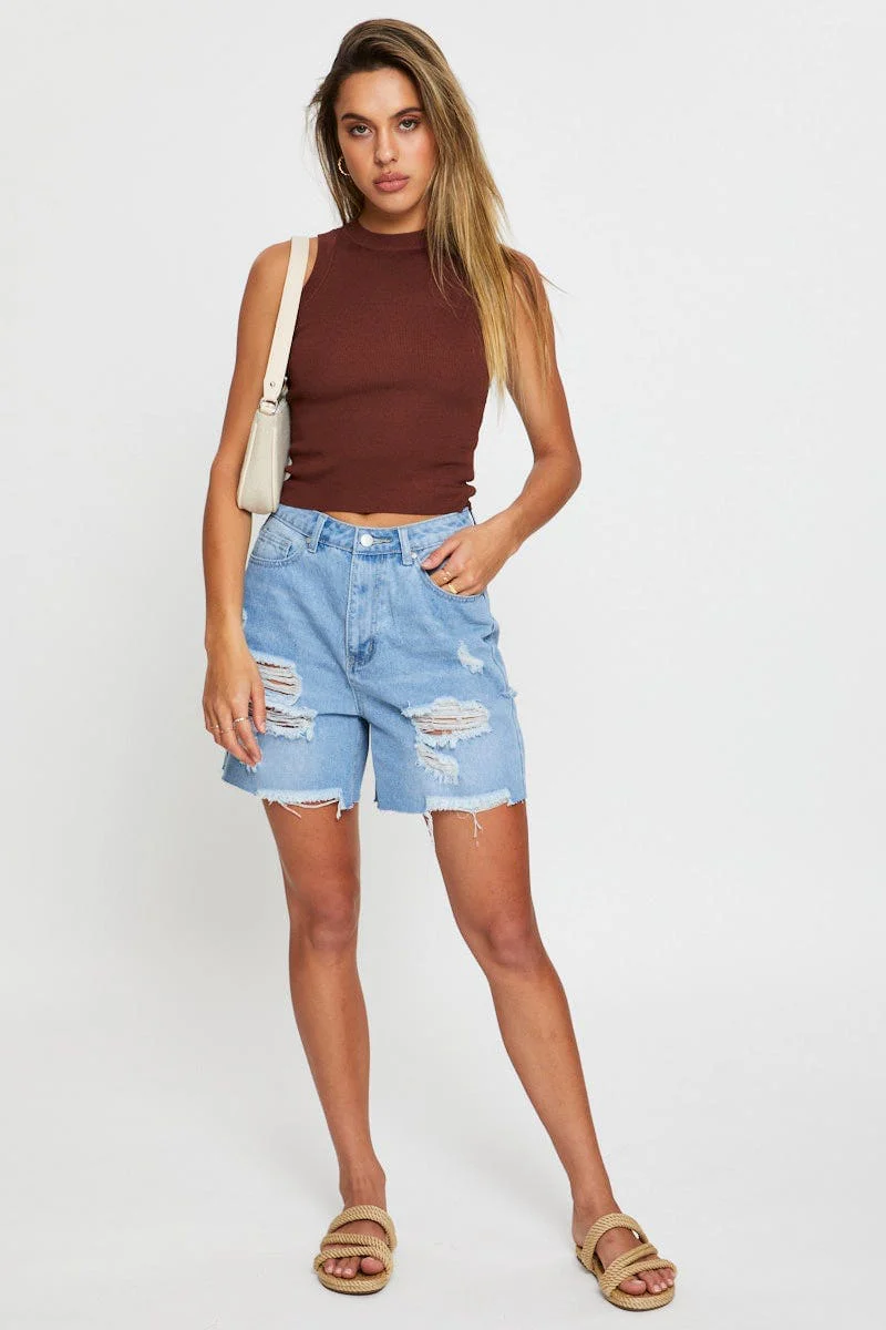 Brown Knit Top Sleeveless