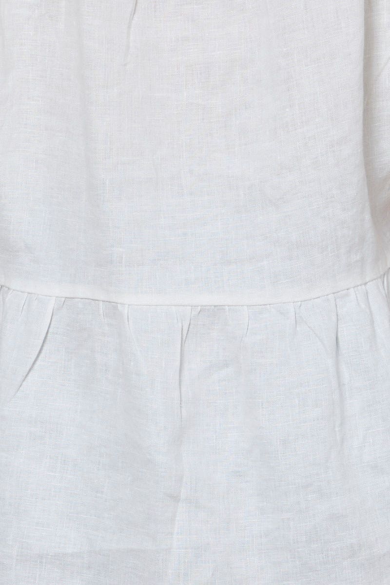 White Top Short Sleeve Relaxed Linen
