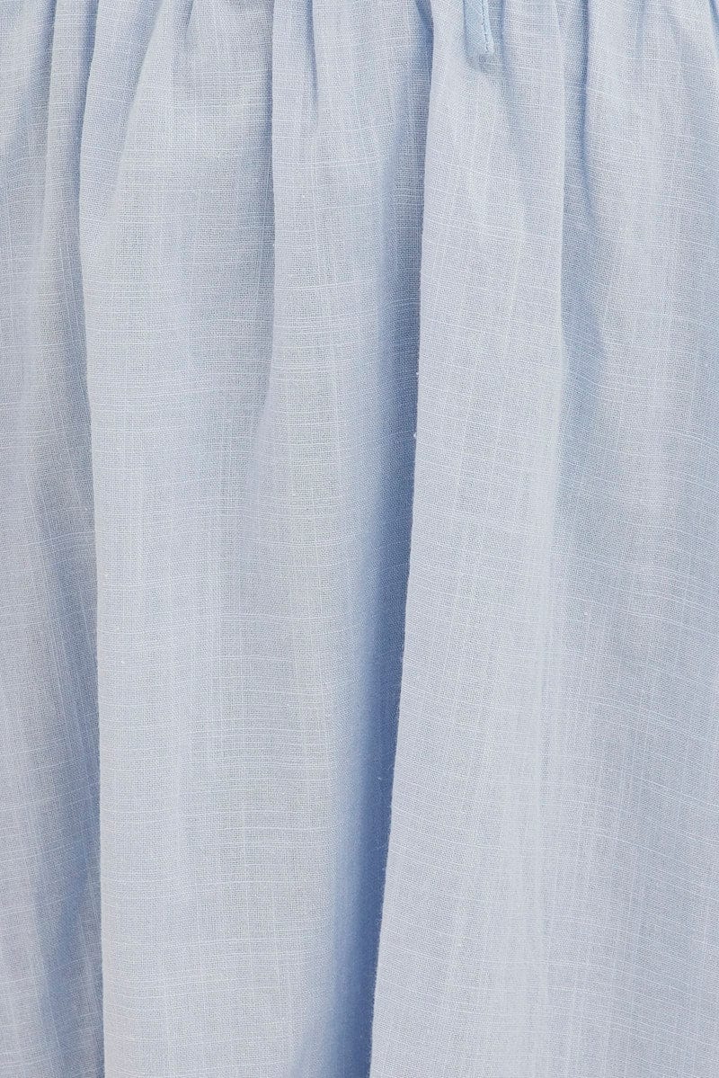 Blue Mini Dress Fit & Flare Puff Sleeve V-Neck