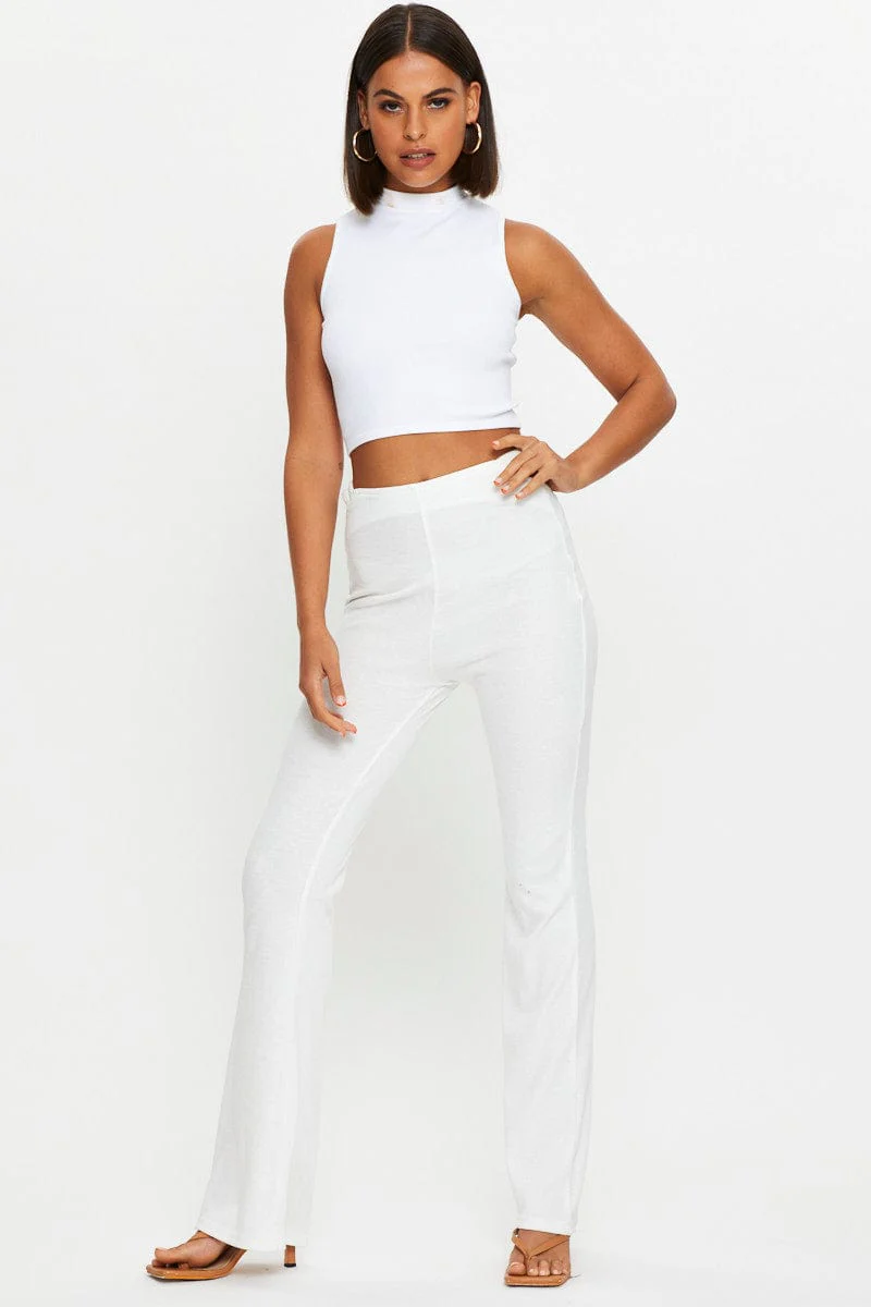 White Cut Out Flare Pant