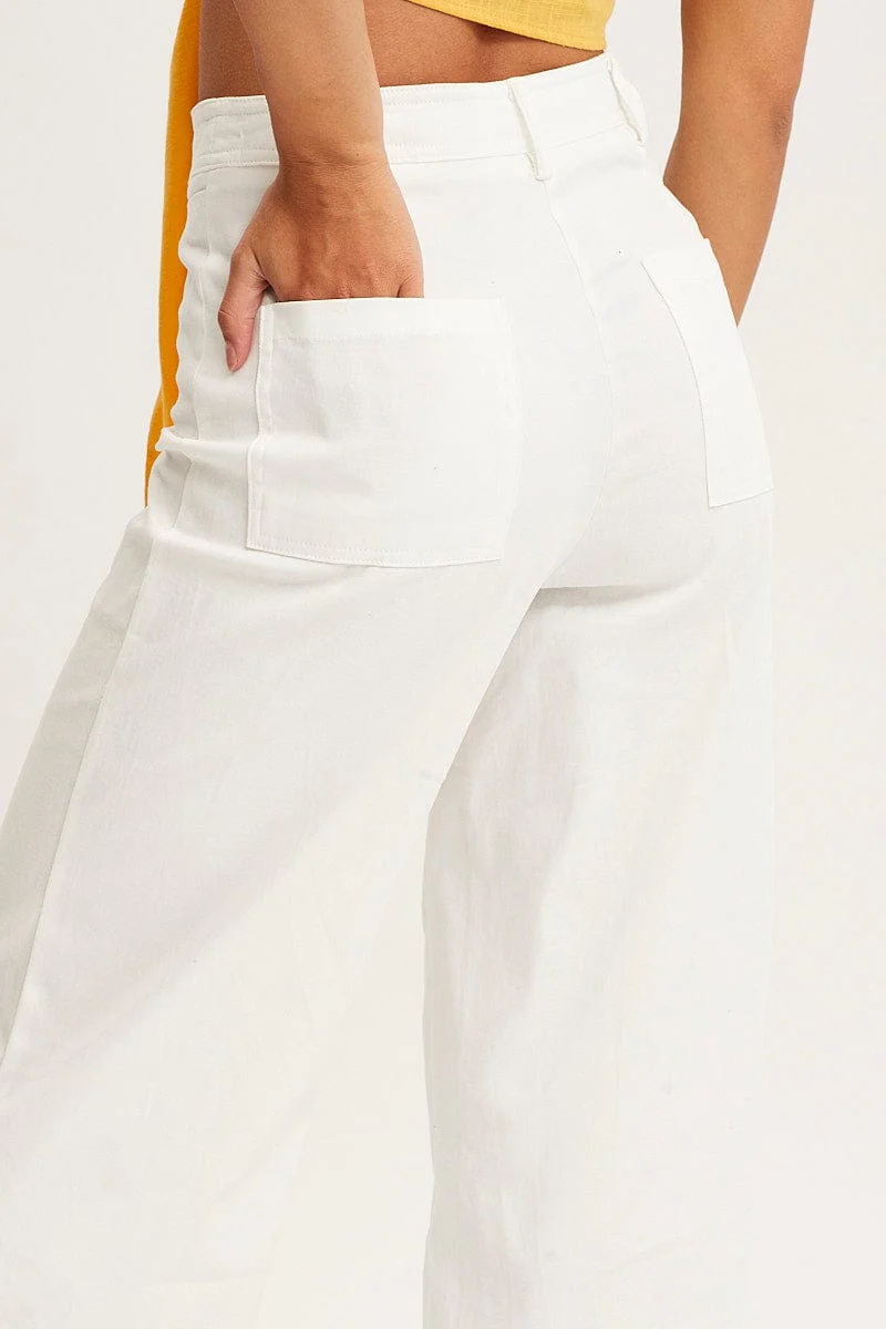 White Cropped Pants Wide Leg High Waist