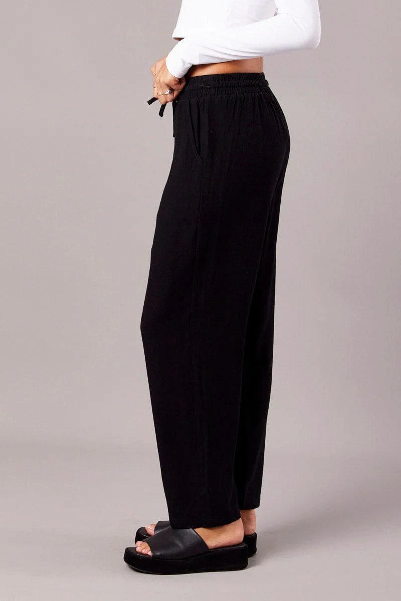 Black Tapered Pants Elasticated Waist Cropped