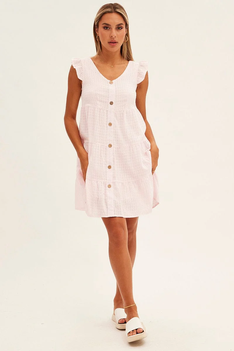 Pink Button Front Mini Swing Dress