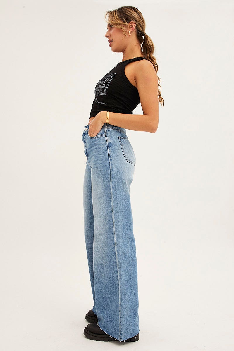 Blue Denim Wide Leg Jeans