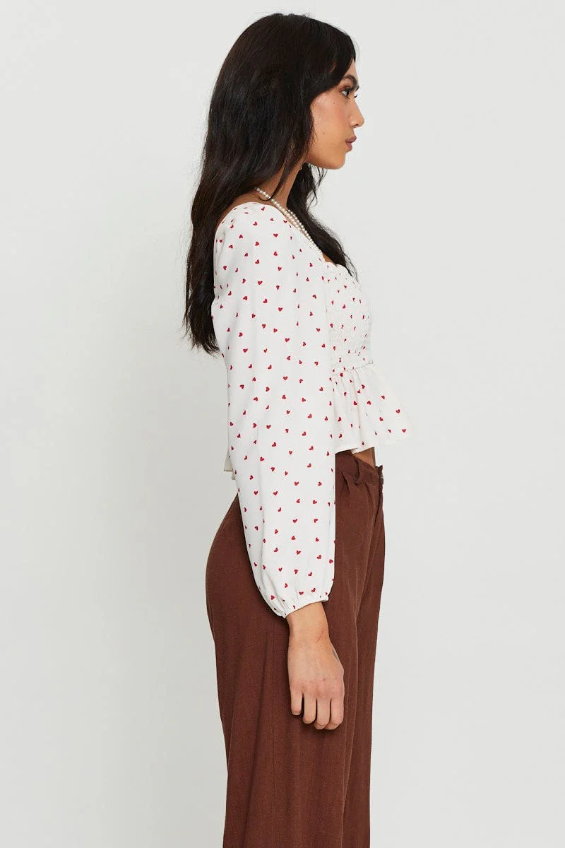 Print Crop Top Long Sleeve