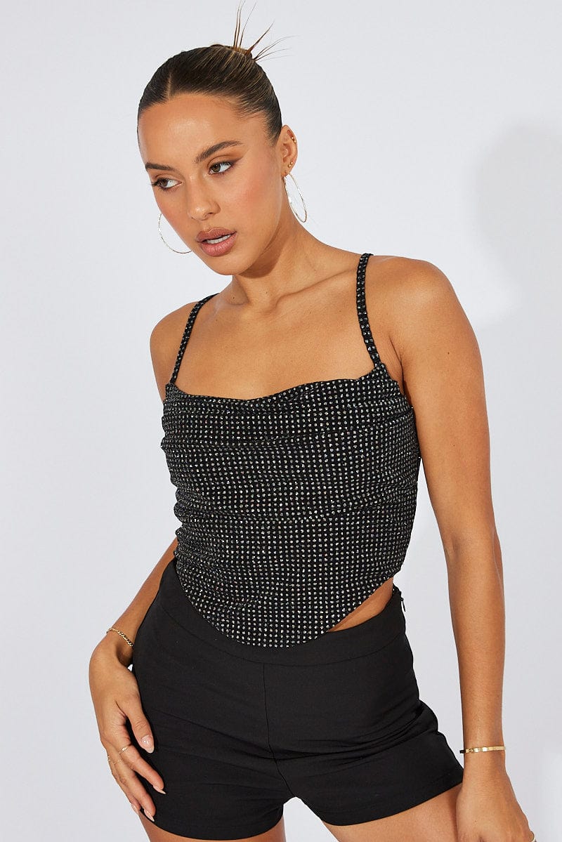 Black Cami Sleeveless Cowl Neck