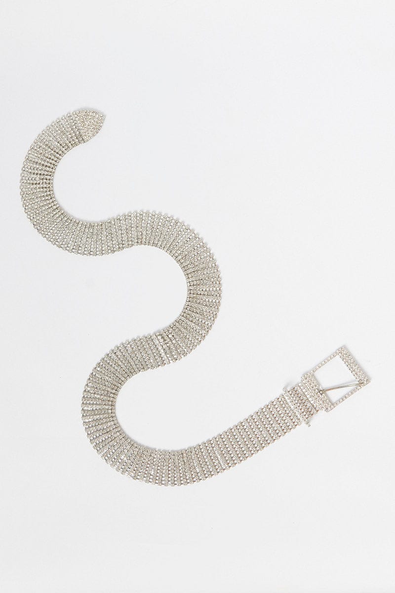 Silver Rhinestone Detail Buckle Belt