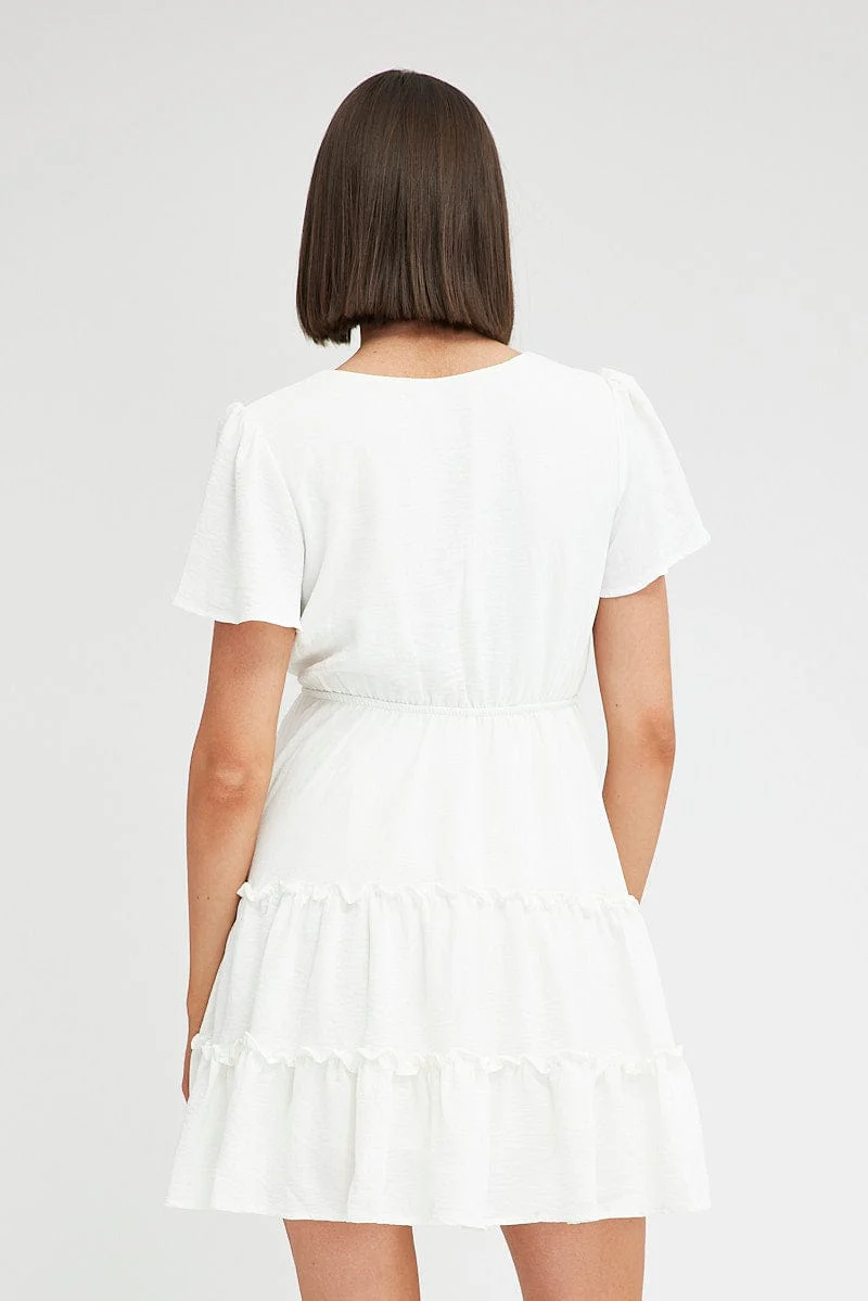 White Fit And Flare Dress Short Sleeve Mini