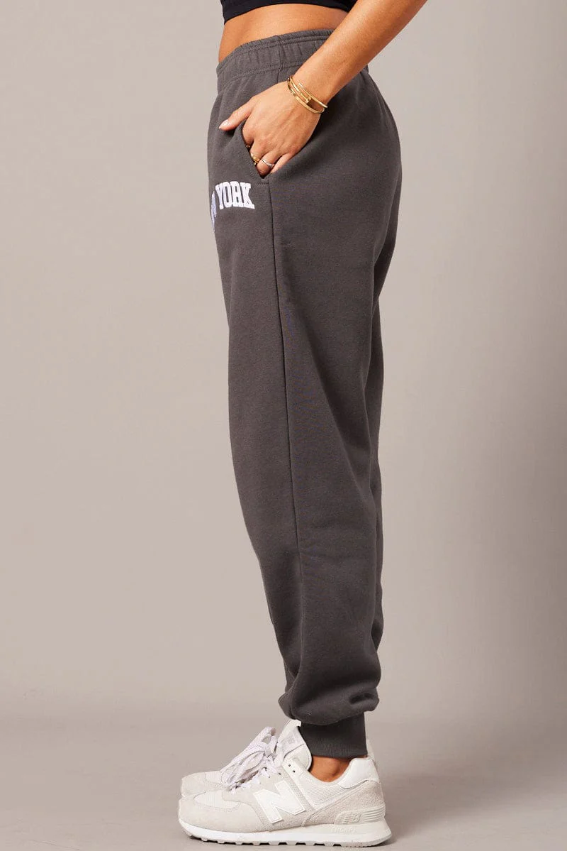 Grey Track Pants High Rise