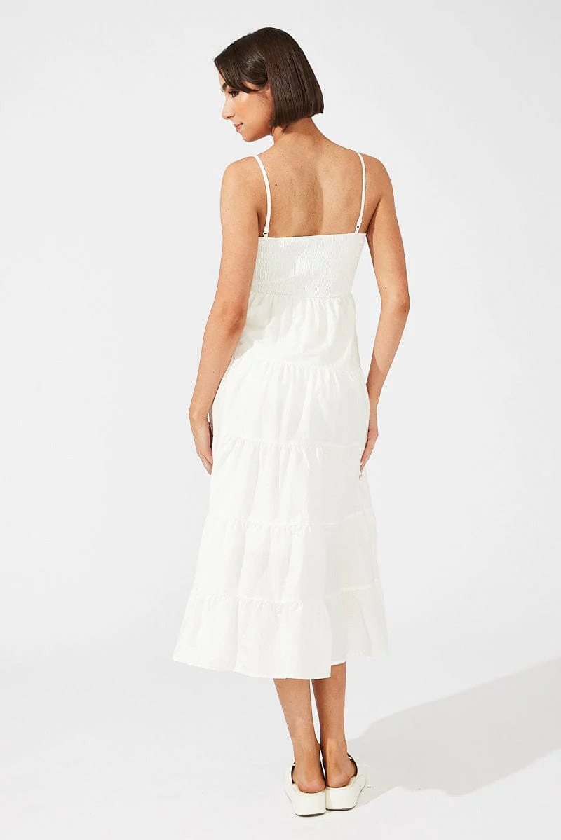 White Midi Dress Sleeveless Tiered