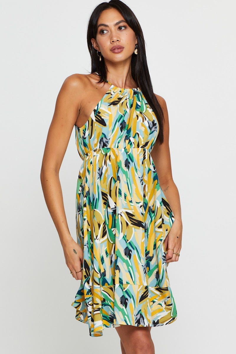 Print A Line Dress Mini