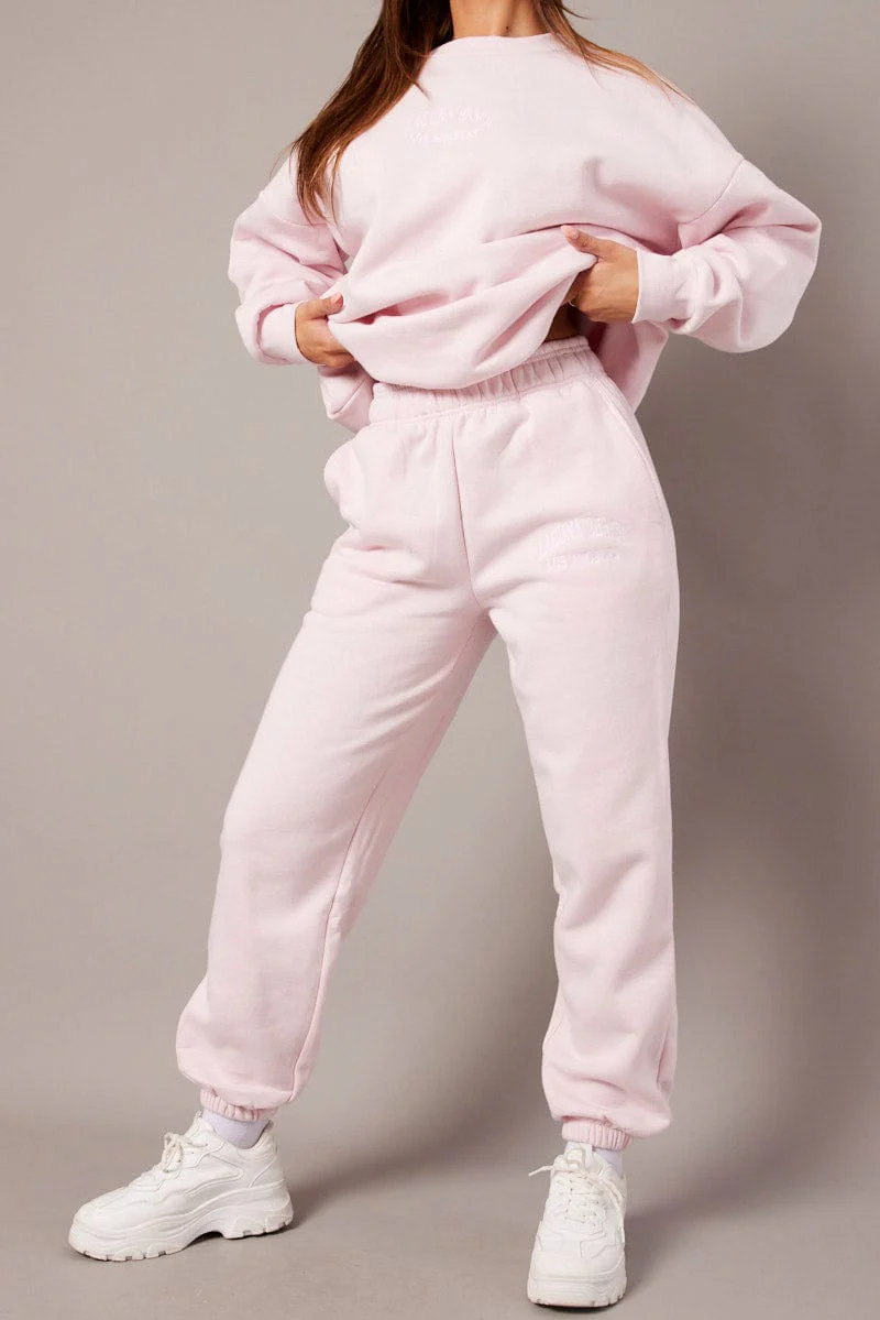 Pink Track Pants High Rise